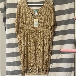 Aruba Blue Tan Crochet Blouse